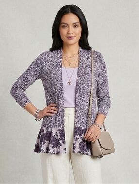 LOGO by Lori Goldstein - NWOT Print Cardigan with Pop Pockets